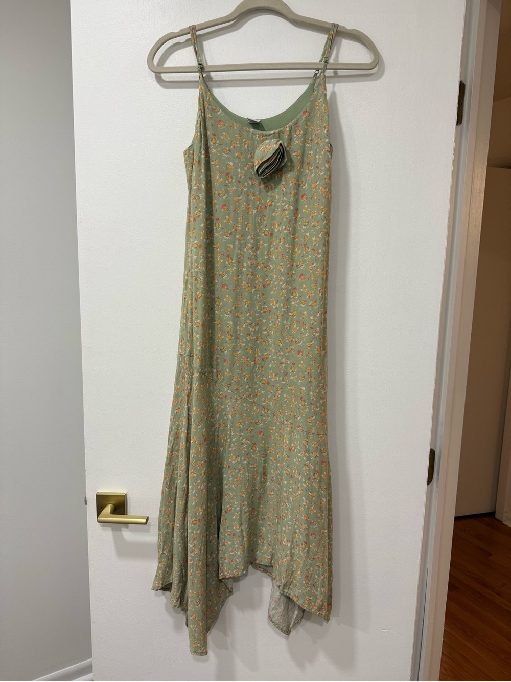 Tinseltown Sage Green Floral Asymmetrical Slip Dress